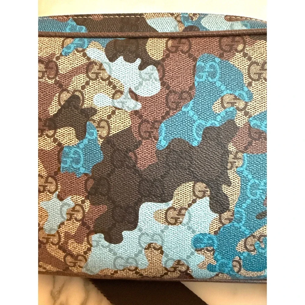 Gucci Ophidia GG Supreme Camo Crossbody Bag Blue Brown 639155